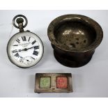 A GLOBULAR WHITE METAL DESK TIMEPIECE the enamel dial with Roman numerals and subsidiary second