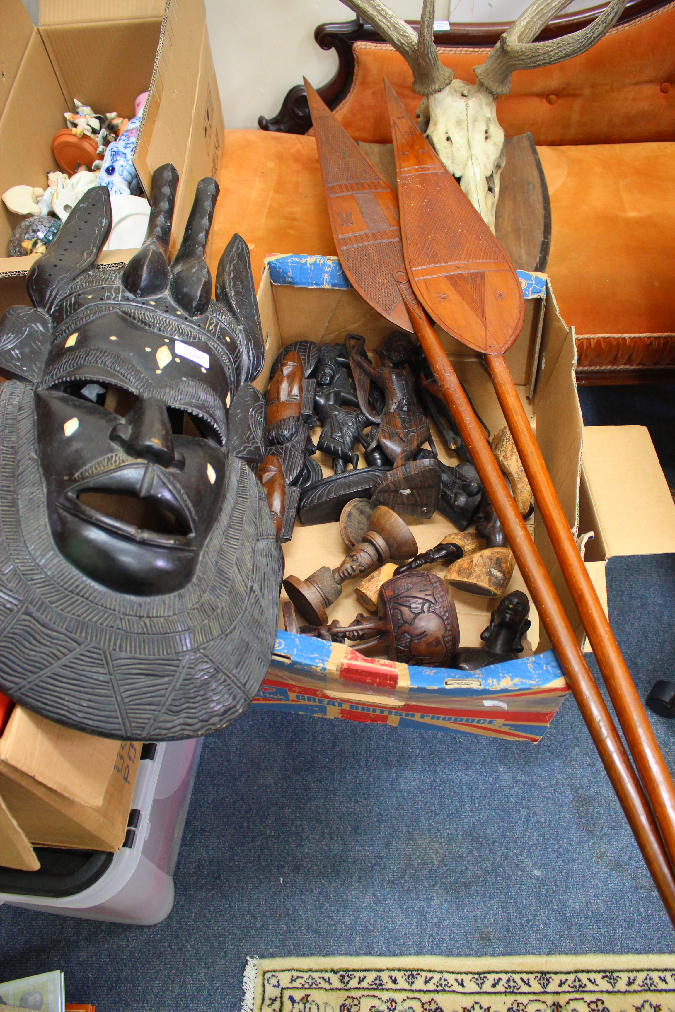 A COLLECTION OF TRIBAL ART to include a large ebony mask