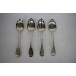 A PAIR OF GEORGIAN SILVER OLD ENGLISH PATTERN TABLE SPOONS with makers mark of William Ealy and