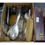 A QUANTITY OF MISCELLANEOUS SILVER ITEMS to include silver backed hand mirrors and brushes, a silver