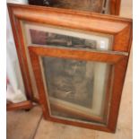 FOUR VICTORIAN MAPLEWOOD PICTURE FRAMES,  the largest 80cm x 70cm together with a large engraving '