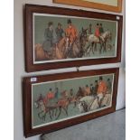 TWO EARLY 20TH CENTURY HUNTING LITHOGRAPHS, AFTER DOROTHY HARDY, in oak frames, 26cm x 70cm (2)