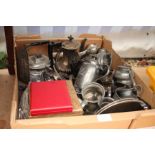 A QUANTITY OF VARIOUS SILVER PLATE and other metal wares to include a four piece tea and coffee set,