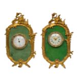 A MATCHING FRENCH ORMOLU AND SHAGREEN DESK STRUT CLOCK AND BAROMETER each in paste set rococo