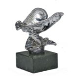 A SILVERED CAR MASCOT, AFTER C SYKES, 'The Kneeling Lady', on naturalistically formed base, the base