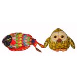 AN 1970'S FABRIC OWL of stylised form, 31cm high together with a quiltwork type fish, 57cm long (2)