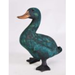 SUZIE MARSH (20TH/21ST CENTURY ENGLISH SCHOOL) A sculpture of a duck decorated in a matt copper