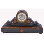 A 19TH CENTURY FRENCH BLACK MARBLE AND ONYX MANTLE CLOCK, the enamelled dial with Roman numerals and