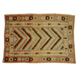A TURKISH FINELY WOVEN KELIM with a diagonal zig zag pattern in blue and brown dyes within a