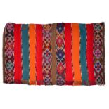A TURKISH WOVEN WOOLLEN KELIM with bright polychrome banded decoration 166cm x 84cm