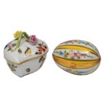 A HEREND PORCELAIN PEACH SHAPED BOX AND COVER decorated with insects and fruit and flowers and