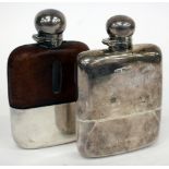 AN EDWARDIAN SILVER HIP FLASK and fitted cup with hinged screw on lid, marks for Sheffield 1904,