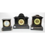 THREE LATE 19TH CENTURY MANTLE CLOCKS each with enamelled dials, the largest 33cm wide