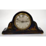 AN EARLY 20TH CENTURY FRENCH PAINTED MANTLE CLOCK with blue ground and chinoiserie decoration, the