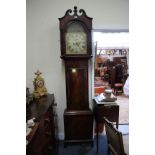 A 19TH CENTURY MAHOGANY 8-DAY LONG CASE CLOCK, the case with swan neck pediment to the hood and