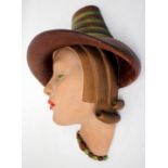 MARGARITA, BY IAN DOUGLAS, EARLY TO MID 20TH CENTURY PAINTED PLASTER WALL MASK 38cm in height