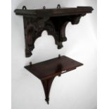 A GEORGIAN MAHOGANY WALL BRACKET with satinwood cross banding 39cm wide together with a Victorian