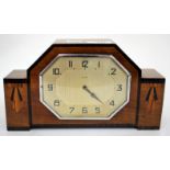 AN EARLY TO MID 20TH CENTURY ART DECO STYLE EIGHT DAY MANTLE CLOCK with inlaid decoration, a