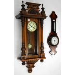 A CONTINENTAL WALNUT VIENNA REGULATOR TYPE WALL CLOCK, the two part dial and decorative turned