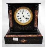 A FRENCH BLACK SLATE AND MARBLE MANTLE CLOCK with architectural case, the movement striking the
