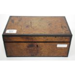 A BURR WOOD BOX with ebony stringing, 25cm wide