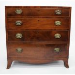 A GEORGE III MAHOGANY STRAIGHT FRONT CHEST of four long drawers with oval brass handles on splay