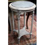 A LOUIS XVI STYLE PAINTED CIRCULAR BEECH WOOD OCCASIONAL TABLE with grey marble inset top, 43cm