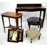 A SERPENTINE FRONTED SIDE TABLE, 108cm wide together with an Edwardian mahogany occasional table