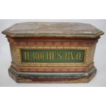 A VICTORIAN PAINTED PINE PLINTH BASE of rectangular form with canted corners and inscribed 'H.R