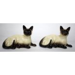 TWO BESWICK PORCELAIN SIAMESE CATS, 18cm long each with original boxes (2)