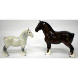 A LARGE BESWICK PORCELAIN BROWN COLOURED SHIRE HORSE, 27.5cm high together with a further Beswick