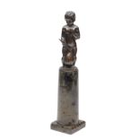 A BRONZE AFTER THE ANTIQUE OF A NAKED BOY holding a goose by the neck on a variegated marble