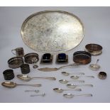 A SMALL QUANTITY OF SILVER AND SILVER PLATE, Georgian and later to include two spoons, a Georgian