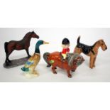 A BESWICK PORCELAIN FIGURAL GROUP AFTER NORMAN THELWELL of a girl on a pony together with a Royal