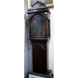 AN ANTIQUE, POSSIBLY 18TH CENTURY, OAK LONG CASE CLOCK CASE, the hood with architectural crest and