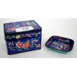 AN ANTIQUE CHINESE ENAMELLED BOX AND COVER of blue ground and polychrome floral decoration