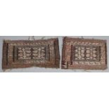 A PAIR OF LURI BAG FRAGMENTS with stylised hooked motif and animal surround, 58 x 35cm