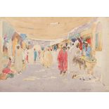 DAVID ROSE (1871-1964) Moroccan Bazaar with multiple figures, watercolour, signed, 27 x 37.5cm,