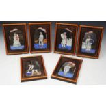 A SET OF SIX INDIAN FIGURATIVE PICTURES ON MICA decoratively framed, 19 x 14cm overall (6)