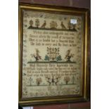 A NEEDLEWORK SAMPLER by Ann Matthews 1808 decorated with a central eight line poem, Virtue Along,