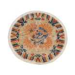 A 19TH CENTURY CHINESE CIRCULAR DRAGON MAT with cloud band border, 70cm diameter