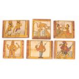 A SET OF SIX SOUTH INDIAN PAINTED WOODEN PANELS with animal and figure decoration, approximately