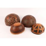 A GROUP OF FOUR NIGERIAN CALABASHES with geometric design, Fulani, Higgi and Margi tribes, 38cm