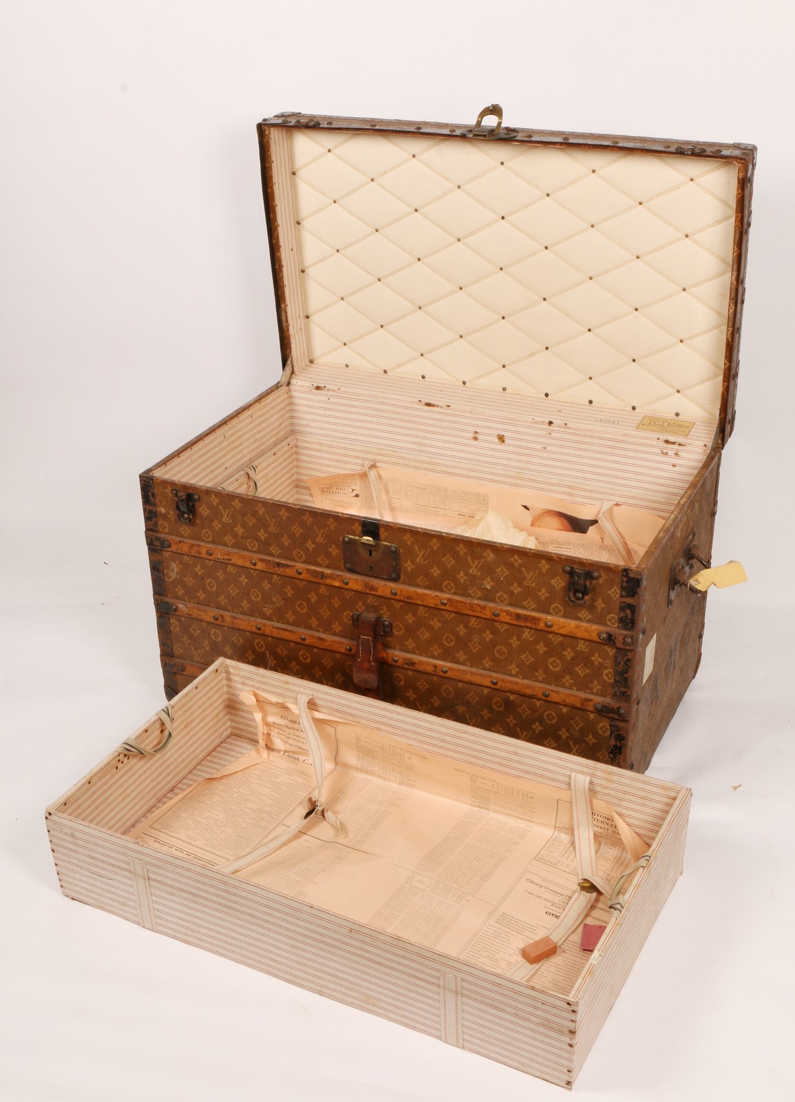 A LOUIS VUITTON CABIN TRUNK with monogram decoration, the lined interior with two trays, labelled - Image 2 of 3