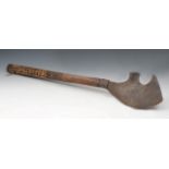 A NAGA OR BURMESE PANGA with incised iron blade and basket work and wooden handle, 73cm long