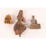 A COLLECTION OF THREE OLD INDIAN STONE FRAGMENTS TO INCLUDE a sandstone dancing female figure, 27cm,