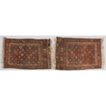 A PAIR OF SOUMAC BAG FACES with central repeating diamond motif and geometric border,