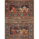 AN AFSHAR KHORJIN decorated animals and birds within a pale blue border with flat weave back, 112