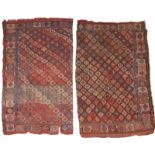A CAUCASIAN FLAT WEAVE COVER made in two sections with a diagonal motif and diamond border, 166 x