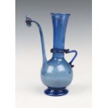 A 17TH CENTURY PERSIAN SAFAVID BLUE GLASS ROSEWATER SPRINKLER with extended spout and rope twist